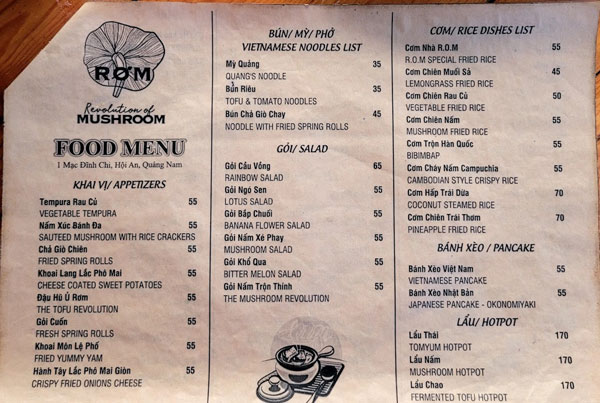 menu rơm quán